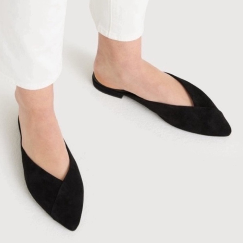 Birdies The Swan Black Suede Pointed Toe Mules Flats - Size 10.5